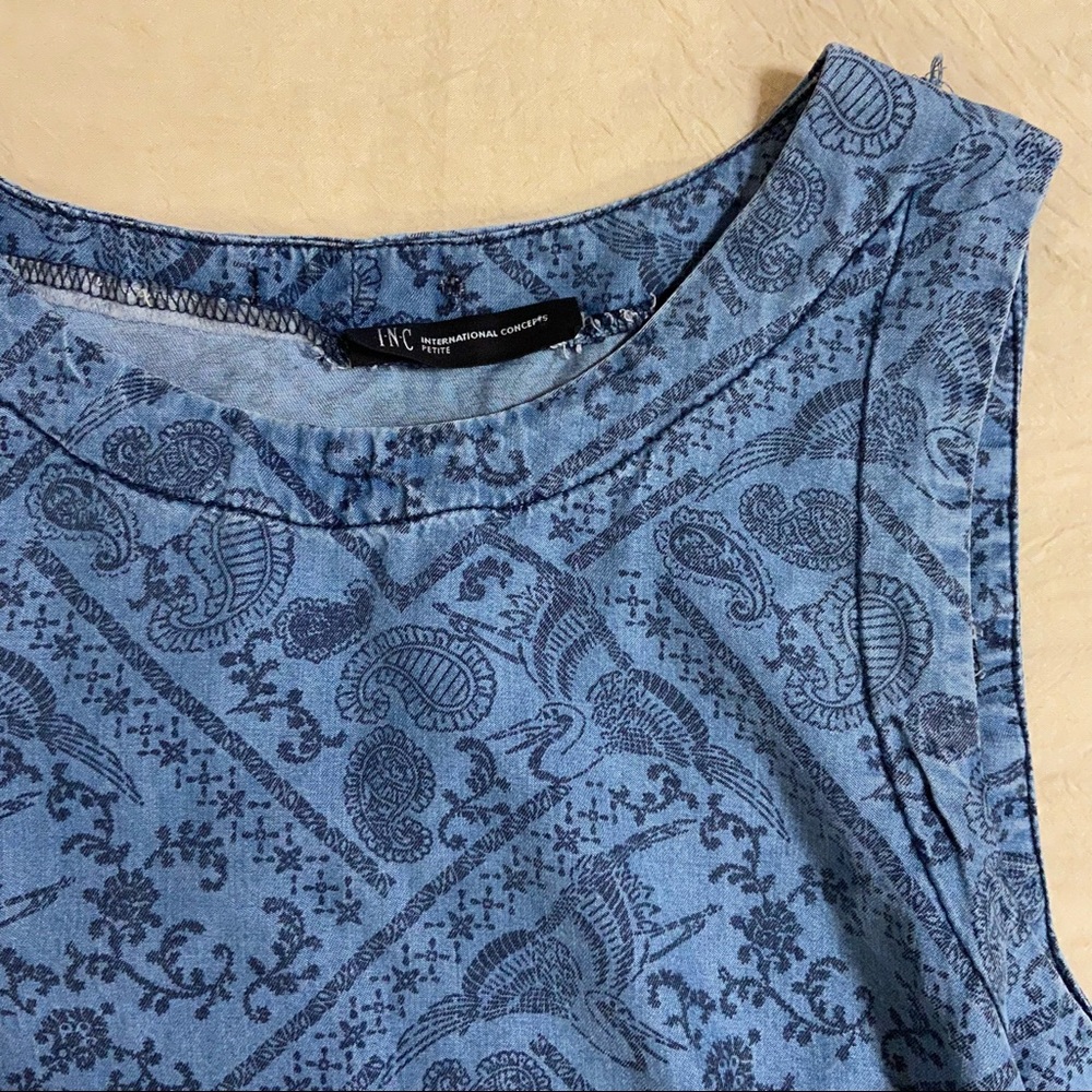 Blue chambray paisley cropped tank top